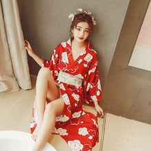 Load image into Gallery viewer, Japanese Girl Geisha Clothing Woman Kimono Dress Split Sakura Print V-neck Sexy Yukata Wedding Party Photography Performance