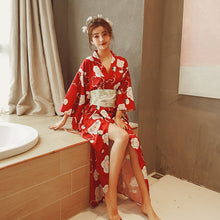 Load image into Gallery viewer, Japanese Girl Geisha Clothing Woman Kimono Dress Split Sakura Print V-neck Sexy Yukata Wedding Party Photography Performance
