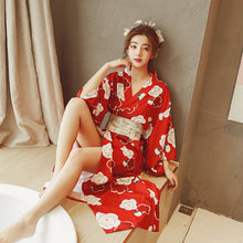 Load image into Gallery viewer, Japanese Girl Geisha Clothing Woman Kimono Dress Split Sakura Print V-neck Sexy Yukata Wedding Party Photography Performance