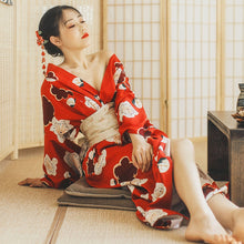 Load image into Gallery viewer, Japanese Girl Geisha Clothing Woman Kimono Dress Split Sakura Print V-neck Sexy Yukata Wedding Party Photography Performance