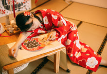 Load image into Gallery viewer, Japanese Girl Geisha Clothing Woman Kimono Dress Split Sakura Print V-neck Sexy Yukata Wedding Party Photography Performance