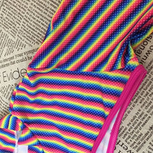 Load image into Gallery viewer, Rainbow Stripe E Print Long Sleeve Thong Bikini Swim Wear