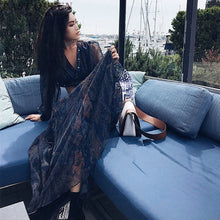 Load image into Gallery viewer, Women&#39;s summer sexy bohemian dress A-line printed embroidery hollow out lantern full sleeve Mexican v-neck dress AA3367  F