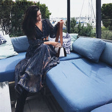 Load image into Gallery viewer, Women&#39;s summer sexy bohemian dress A-line printed embroidery hollow out lantern full sleeve Mexican v-neck dress AA3367  F