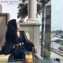 Load image into Gallery viewer, Women&#39;s summer sexy bohemian dress A-line printed embroidery hollow out lantern full sleeve Mexican v-neck dress AA3367  F