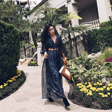 Load image into Gallery viewer, Women&#39;s summer sexy bohemian dress A-line printed embroidery hollow out lantern full sleeve Mexican v-neck dress AA3367  F