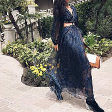 Load image into Gallery viewer, Women&#39;s summer sexy bohemian dress A-line printed embroidery hollow out lantern full sleeve Mexican v-neck dress AA3367  F