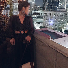 Load image into Gallery viewer, Women&#39;s summer sexy bohemian dress A-line printed embroidery hollow out lantern full sleeve Mexican v-neck dress AA3367  F