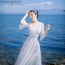Load image into Gallery viewer, Summer Bohemian women beach dress v-neck sexy hollow out lace Mexican dress women half sleeve ankle length boho dresses DD299  F