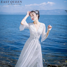 Load image into Gallery viewer, Summer Bohemian women beach dress v-neck sexy hollow out lace Mexican dress women half sleeve ankle length boho dresses DD299  F