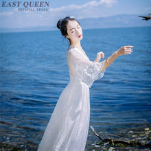 Load image into Gallery viewer, Summer Bohemian women beach dress v-neck sexy hollow out lace Mexican dress women half sleeve ankle length boho dresses DD299  F