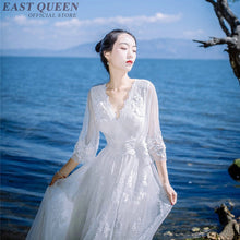 Load image into Gallery viewer, Summer Bohemian women beach dress v-neck sexy hollow out lace Mexican dress women half sleeve ankle length boho dresses DD299  F