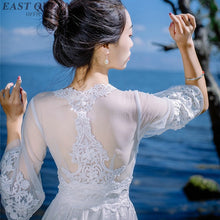 Load image into Gallery viewer, Summer Bohemian women beach dress v-neck sexy hollow out lace Mexican dress women half sleeve ankle length boho dresses DD299  F