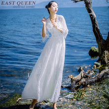 Load image into Gallery viewer, Summer Bohemian women beach dress v-neck sexy hollow out lace Mexican dress women half sleeve ankle length boho dresses DD299  F