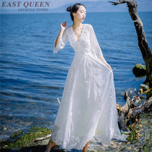 Load image into Gallery viewer, Summer Bohemian women beach dress v-neck sexy hollow out lace Mexican dress women half sleeve ankle length boho dresses DD299  F