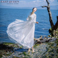 Load image into Gallery viewer, Summer Bohemian women beach dress v-neck sexy hollow out lace Mexican dress women half sleeve ankle length boho dresses DD299  F