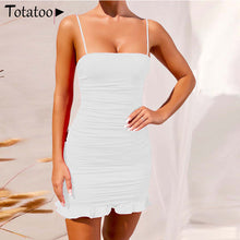 Load image into Gallery viewer, Totatoop Lace Up V Neck Ruched Bodycon Mini Dress Women 2020 Summer Hollow Out Ruffles Sundress Beachwear Vestidos