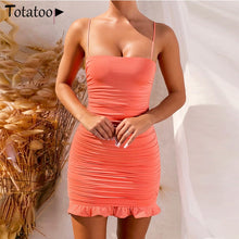 Load image into Gallery viewer, Totatoop Lace Up V Neck Ruched Bodycon Mini Dress Women 2020 Summer Hollow Out Ruffles Sundress Beachwear Vestidos