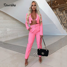 Load image into Gallery viewer, Townlike Casual Women Suits Office Sets Fluorescence Neon Green Suit Women 2020 Crop Top And Pant Suits For Women Blazer Set