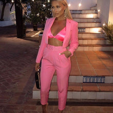 Load image into Gallery viewer, Townlike Casual Women Suits Office Sets Fluorescence Neon Green Suit Women 2020 Crop Top And Pant Suits For Women Blazer Set