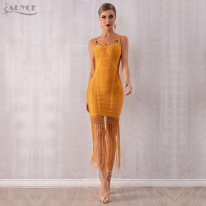 Adyce 2020 New Summer Women Fringe Bandage Dress Vestidos Sexy Sleeveless Tassel Bodycon Club Midi Celebrity Evening Party Dress