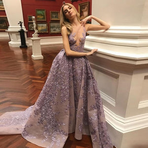 Luxury Muslim Lace Evening Dresses Long 2019 Court Train A line Arabic Dubai Formal Evening Gowns For Women Robe De Soiree