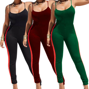 Sexy Women Side Striped Sports Jumpsuit Gym Yoga Running Fitness Athletic Sleeveless Leggings Jumpsuit Romper Summer Tracksuit