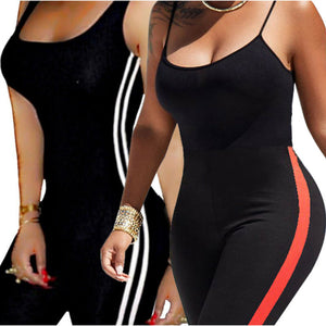 Sexy Women Side Striped Sports Jumpsuit Gym Yoga Running Fitness Athletic Sleeveless Leggings Jumpsuit Romper Summer Tracksuit