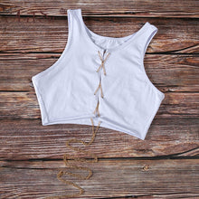 Load image into Gallery viewer, ArtSu Red Black White Metal Chain Sleeveless Crop Top Sexy Clubwear Women Adjustable Lace Up Hollow Out Tank Tops Tees Camisole