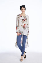 Load image into Gallery viewer, Dubai Arab Muslim Blouse and Shirt Women Print Floral Asymmetry Hem Loose Hijab Tops Islam Dovetail Blouses Islamic Clothing