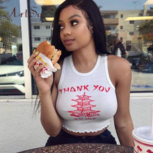 Load image into Gallery viewer, ArtSu White Black Knitting Printed O Neck Tank Top 2020 Summer Women Casual Skinny Streetwear Sexy Crop Top Female Club Tees Top