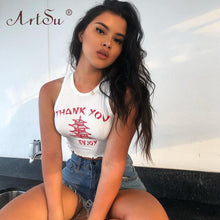 Load image into Gallery viewer, ArtSu White Black Knitting Printed O Neck Tank Top 2020 Summer Women Casual Skinny Streetwear Sexy Crop Top Female Club Tees Top