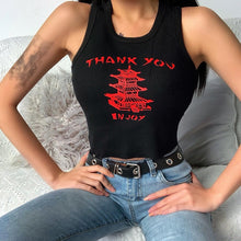 Load image into Gallery viewer, ArtSu White Black Knitting Printed O Neck Tank Top 2020 Summer Women Casual Skinny Streetwear Sexy Crop Top Female Club Tees Top