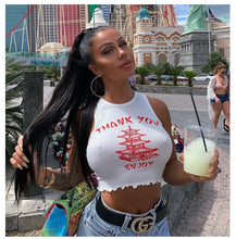 Load image into Gallery viewer, ArtSu White Black Knitting Printed O Neck Tank Top 2020 Summer Women Casual Skinny Streetwear Sexy Crop Top Female Club Tees Top