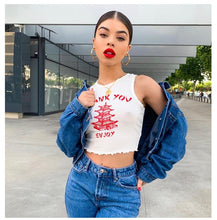 Load image into Gallery viewer, ArtSu White Black Knitting Printed O Neck Tank Top 2020 Summer Women Casual Skinny Streetwear Sexy Crop Top Female Club Tees Top