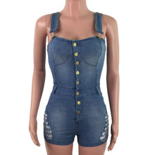 Load image into Gallery viewer, Sexy Suspender JUMPSUIT Spaghetti Strap Women Denim Rompers Shorts Playsuit Ripped Jeans Overalls Boyfriend Play Suit Streetwear