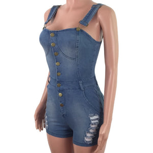 Sexy Suspender JUMPSUIT Spaghetti Strap Women Denim Rompers Shorts Playsuit Ripped Jeans Overalls Boyfriend Play Suit Streetwear