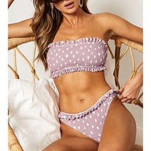 Load image into Gallery viewer, Ruffled Polka Dot Brazilian Halter Push Up Swimwear Summer Beachwear