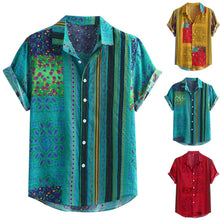 Load image into Gallery viewer, Hawaiian Colorful Stripe Mens Shirt camisa Casual Short Sleeve shirt men Turn-Down Collar men Blouse Top camisas para hombre