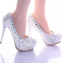 Load image into Gallery viewer, Lovely White Pearl High Heel Shoes Crystal Platform Gorgeous Diamond Rhinestone Women Formal Shoes