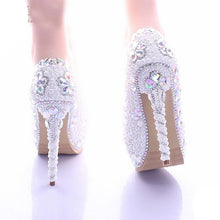 Load image into Gallery viewer, Lovely White Pearl High Heel Shoes Crystal Platform Gorgeous Diamond Rhinestone Women Formal Shoes