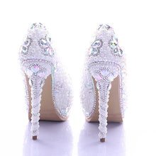Load image into Gallery viewer, Lovely White Pearl High Heel Shoes Crystal Platform Gorgeous Diamond Rhinestone Women Formal Shoes