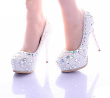 Load image into Gallery viewer, Lovely White Pearl High Heel Shoes Crystal Platform Gorgeous Diamond Rhinestone Women Formal Shoes