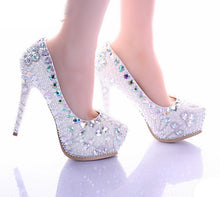 Load image into Gallery viewer, Lovely White Pearl High Heel Shoes Crystal Platform Gorgeous Diamond Rhinestone Women Formal Shoes