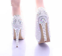 Load image into Gallery viewer, Lovely White Pearl High Heel Shoes Crystal Platform Gorgeous Diamond Rhinestone Women Formal Shoes