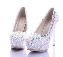 Load image into Gallery viewer, Lovely White Pearl High Heel Shoes Crystal Platform Gorgeous Diamond Rhinestone Women Formal Shoes