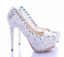 Load image into Gallery viewer, Lovely White Pearl High Heel Shoes Crystal Platform Gorgeous Diamond Rhinestone Women Formal Shoes