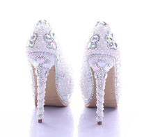 Load image into Gallery viewer, Lovely White Pearl High Heel Shoes Crystal Platform Gorgeous Diamond Rhinestone Women Formal Shoes