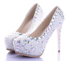 Load image into Gallery viewer, Lovely White Pearl High Heel Shoes Crystal Platform Gorgeous Diamond Rhinestone Women Formal Shoes