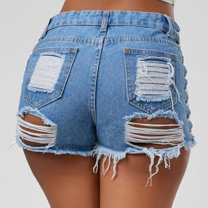 Women Jeans Denim Shorts Sexy Cross-Tying Shorts Low Waist Ladies Skinny Jeans Short  Summer Shorts Cut Off Holes